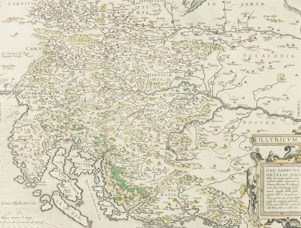 ORTELIUS, Abraham (1527-98). Illyricum, [Antwerp, 1572 or later], hand-coloured engraved map of the western Balkans, 365 x 480mm., framed and glazed. With another map by Ortelius. (2)