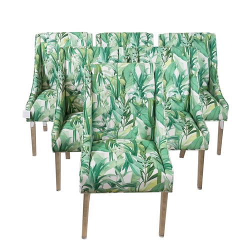 COACH HOUSE; SIX TROPICAL UPHOLSTERED DINING CHAIRS (6)