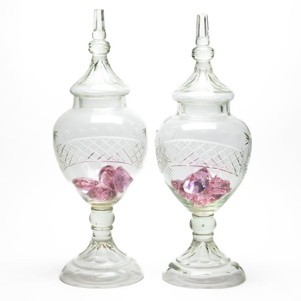 A PAIR OF LARGE CUT GLASS SWEETIE JARS (2)