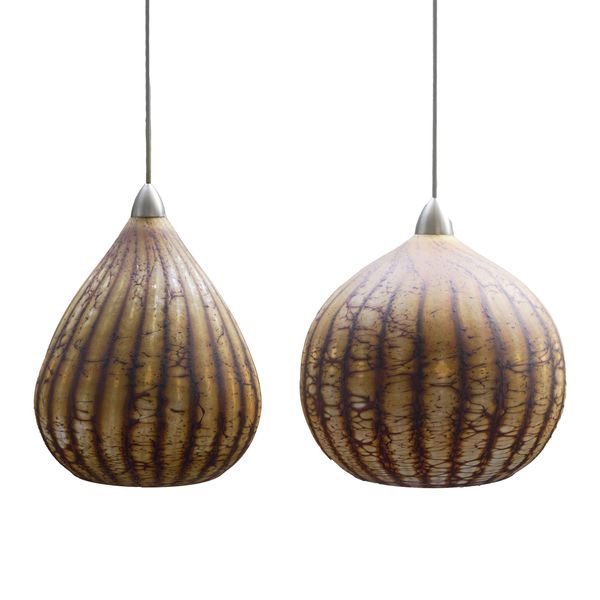 GARTNER BLADE: TWO AMERICAN ART GLASS ‘BATIK’ PENDANT LIGHTS (2)