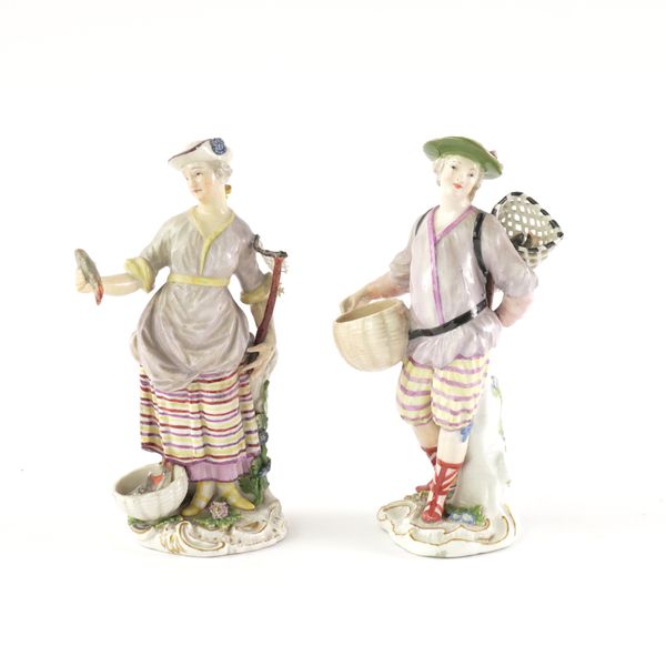 A PAIR OF MEISSEN FIGURES OF A FISHERMAN AND COMPANION (2)