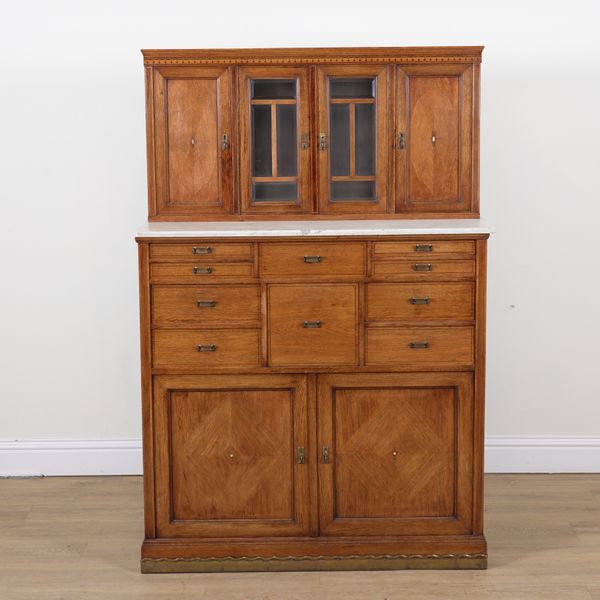 AN EARLY 20TH CENTURY INLAID OAK DENTIST'S CABINET