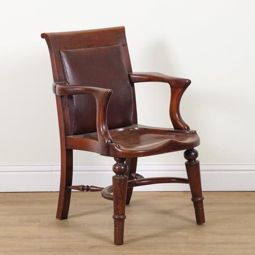 A LATE 19TH CENTURY NORTH EUROPEAN ASH AND MAHOGANY DESK CHAIR