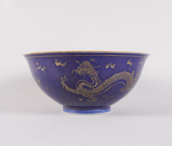 A CHINESE PORCELAIN BLUE-GROUND BOWL