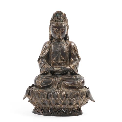 A CHINESE GILT-BRONZE FIGURE OF GUANYIN (2)