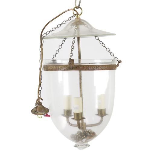 A METAL MOUNTED GLASS 'HUNDI' LANTERN