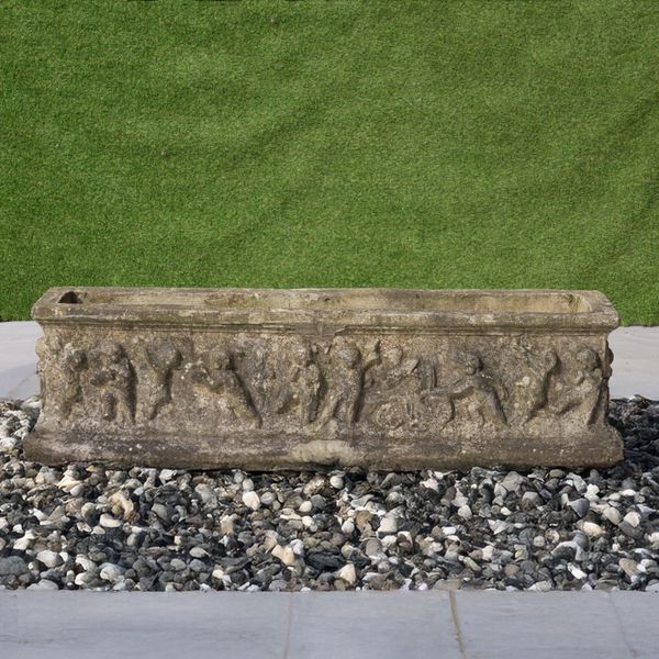 A RECTANGULAR RECONSTITUTED STONE PLANTER