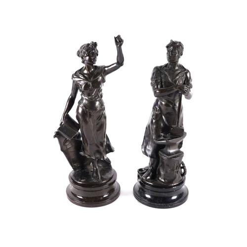 A PAIR OF GERMAN BRONZE PATINATED METAL PERSONIFICATIONS OF INDUSTRY AND WISDOM (2)