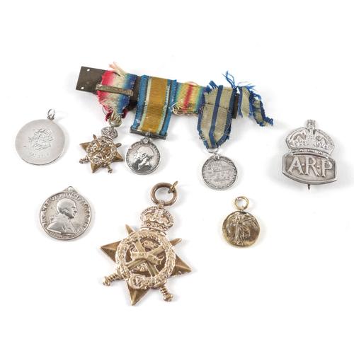 A 1914 STAR, FOUR DRESS MINIATURE MEDALS AND THREE FURTHER ITEMS (8)