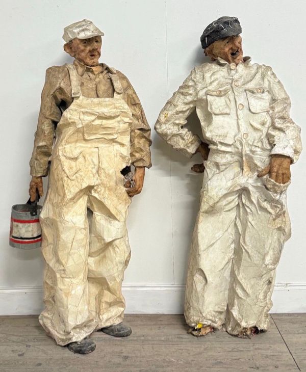 A PAIR OF LIFE-SIZE POLYCHROME PAINTED PAPIER MACHE FIGURES OF DECORATORS, POSSIBLY PROPS (2)