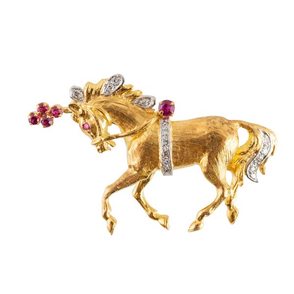 A BEN ROSENFELD PRANCING HORSE BROOCH
