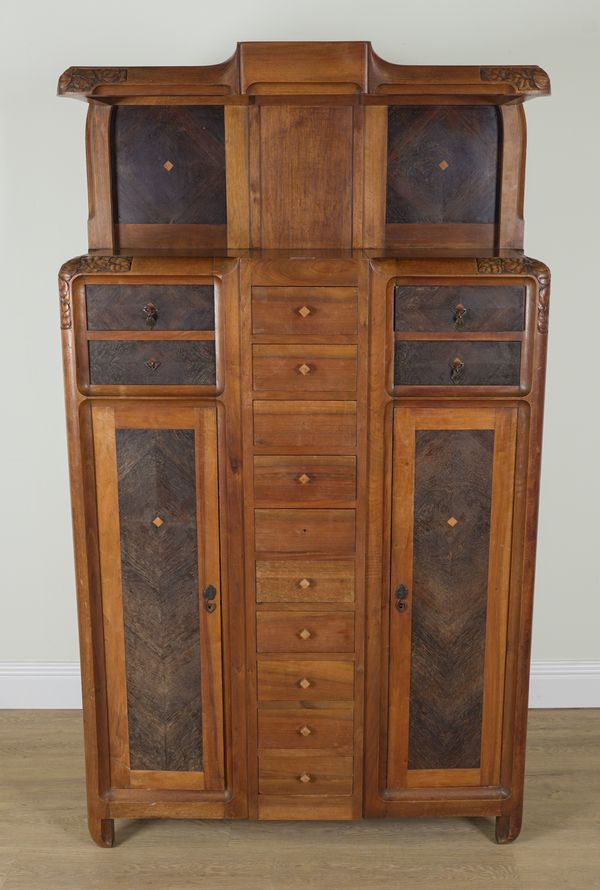 A FRENCH ART NOUVEAU WALNUT AND ROSEWOOD SIDE CABINET