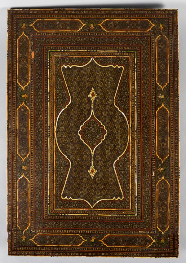 A PERSIAN RECTANGULAR INLAID RECTANGULAR MIRROR FRAME