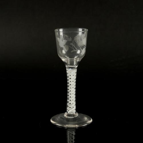 AN ENGRAVED JACOBITE STYLE OPAQUE TWIST WINE GLASS