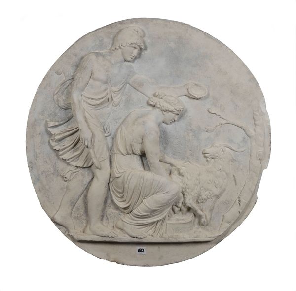 THREE NEO-CLASSICAL RELIEF CAST PLASTER ROUNDELS (3)