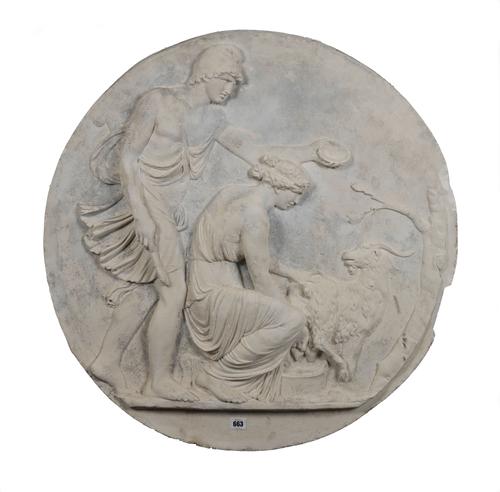 THREE NEO-CLASSICAL RELIEF CAST PLASTER ROUNDELS (3)