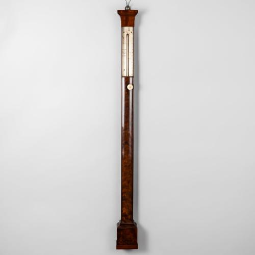 AN EARLY VICTORIAN MAHOGANY BOW-FRONT STICK BAROMETER