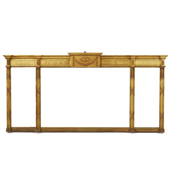 A REGENCY STYLE GILT FRAMED TRIPLE PLATE OVERMANTEL MIRROR
