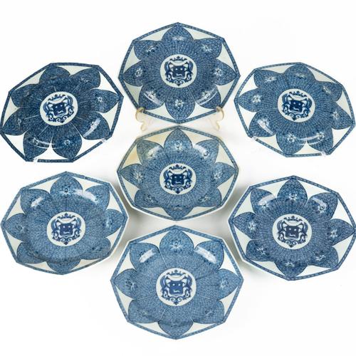 SEVEN CHINESE EXPORT BLUE AND WHITE ARMORIAL OCTAGONAL PLATES MADE FOR THE DUTCH MARKET (7)