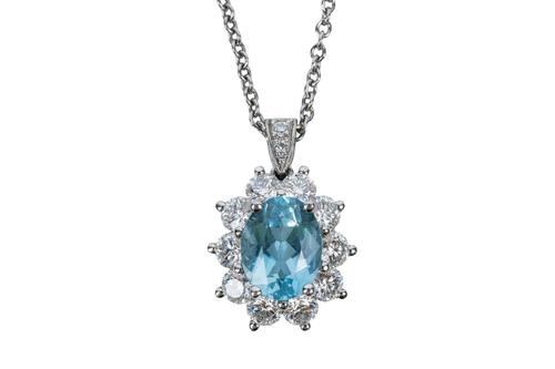 A TIFFANY AQUAMARINE AND DIAMOND CLUSTER NECKLACE (2)
