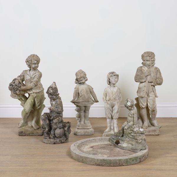 A GROUP OF FIVE RECONSTITUTED STONE FIGURES (6)