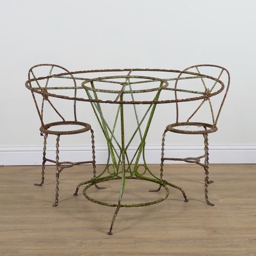 AN EARLY 20TH CENTURY FRENCH WROUGHT IRON CIRCULAR TABLE FRAME (3)