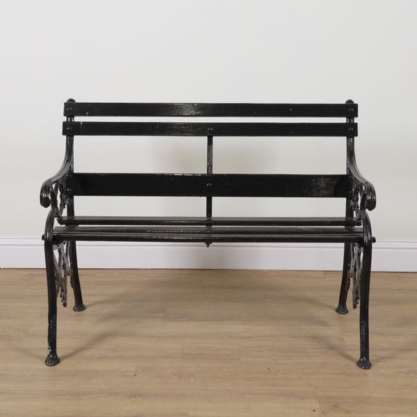 CARRON COMPANY OF FALKIRK NO. 11; A 19TH CENTURY BLACK PAINTED CAST IRON BENCH