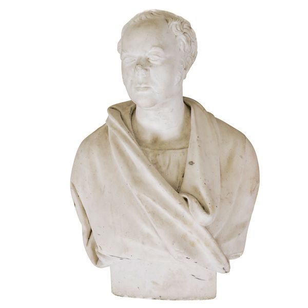 JOHN GRAHAM LOUGH (1708-1876): A CARVED MARBLE LIBRARY BUST OF A GENTLEMAN