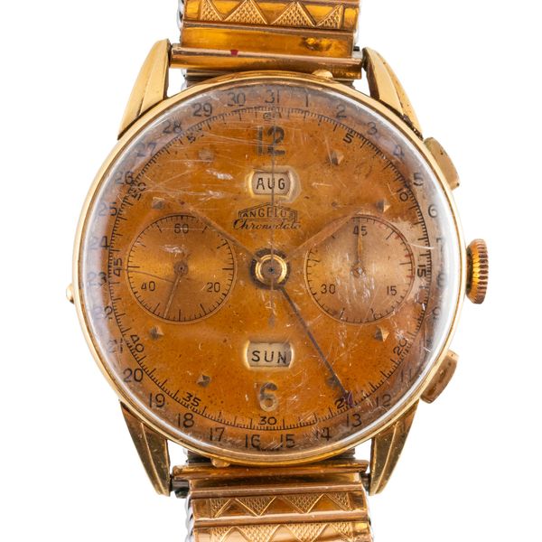 AN 18CT GOLD ANGELUS CHRONODATO TRIPLE DATE CHRONOGRAPH WATCH