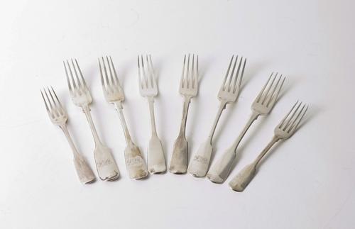 EIGHT SILVER FORKS (8)