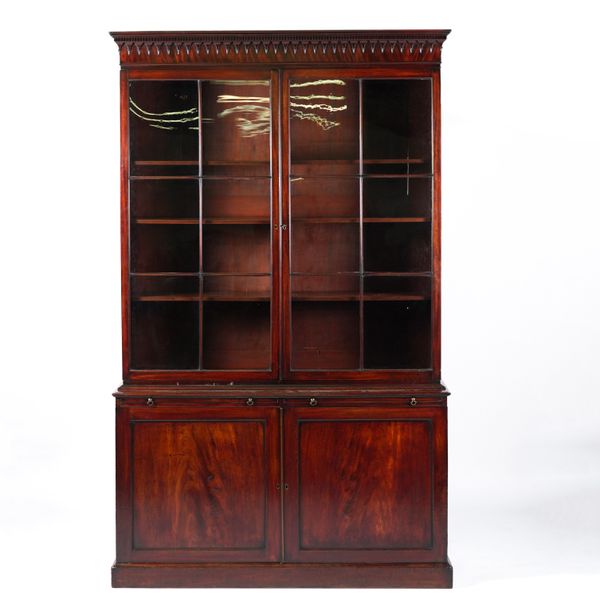 A GEORGE III MAHOGANY DOUBLE HEIGHT DISPLAY CABINET CUPBOARD