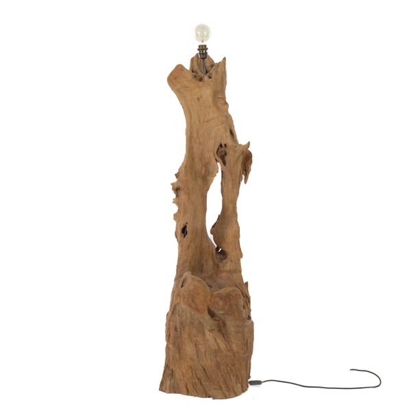 A PIECE OF DRIFT WOOD ADAPTED AS A FLOOR STANDING LAMP