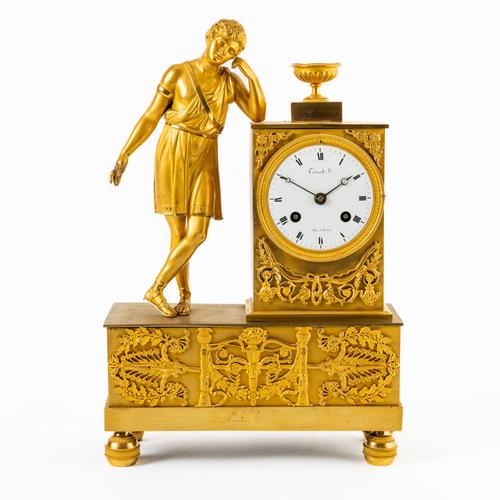 A SMALL EMPIRE ORMOLU MANTEL CLOCK