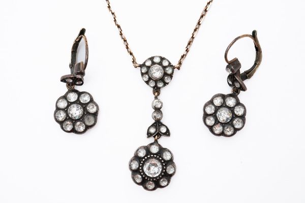 A ROSE CUT DIAMOND FLORAL NECKLACE AND MATCHING EARRINGS (4)