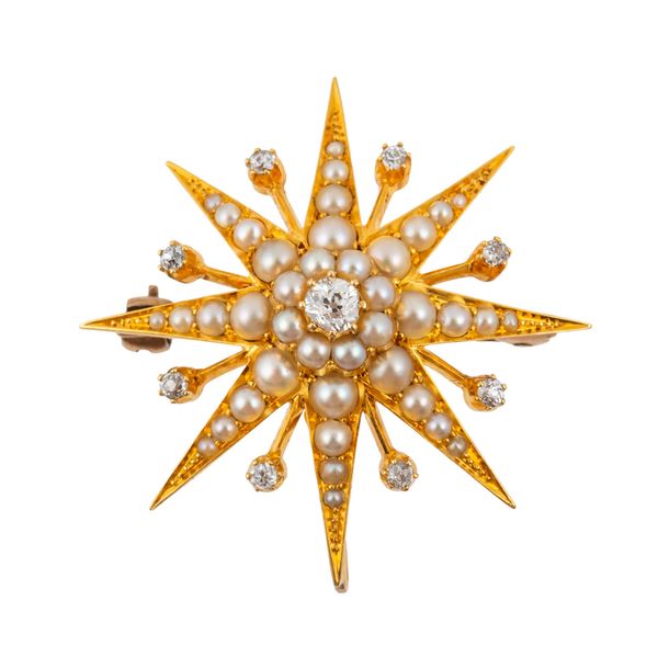 AN EDWARDIAN PEARL AND DIAMOND STAR PENDANT BROOCH (2)