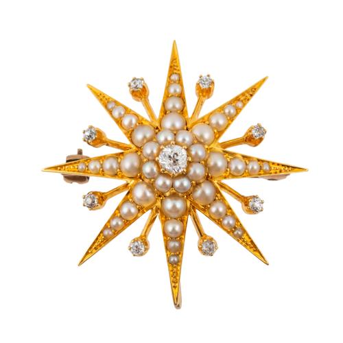 AN EDWARDIAN PEARL AND DIAMOND STAR PENDANT BROOCH (2)