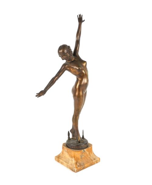 FERDINAND OUILION CARRERE: A FRENCH BRONZE SCULPTURE OF THE SWORD DANCER