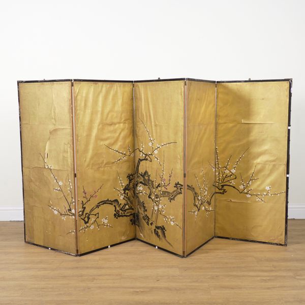 A JAPANESE FIVE-PANEL BYOBU FOLDING SCREEN