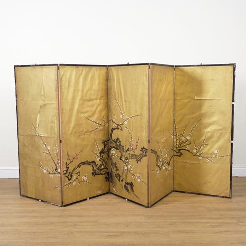 A JAPANESE FIVE-PANEL BYOBU FOLDING SCREEN
