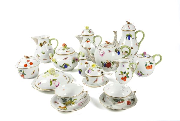 AN ASSEMBLED GROUP OF HEREND `MARKET GARDEN' PATTERN TEA, COFFEE AND BREAKFAST WARES