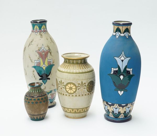 FOUR AMPHORA WARE EARTHENWARE VASES (4)