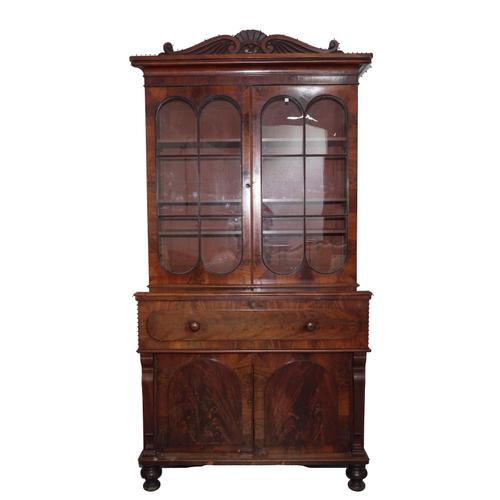 A VICTORIAN MAHOGANY SECRETAIRE BOOKCASE CABINET