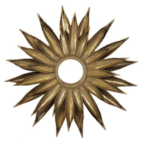 A 20TH CENTURY GILT METAL FLOWERBUSRT CONVEX WALL MIRROR