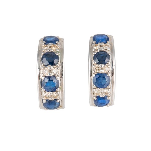 A PAIR OF SAPPHIRE AND DIAMOND EARSTUDS
