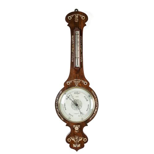 A VICTORIAN ROSEWOOD AND MOTHER-OF-PEARL INLAID WHEEL BAROMETER