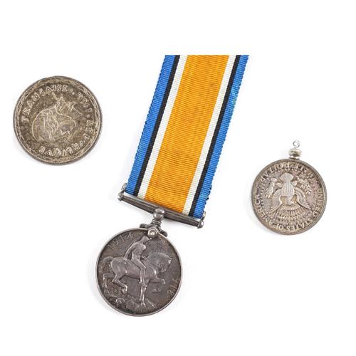 A 1914-18 BRITISH WAR MEDAL AND TWO COINS (3)