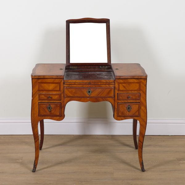 A LOUIS XV FLORAL MARQUETRY INLAID WALNUT DRESSING TABLE