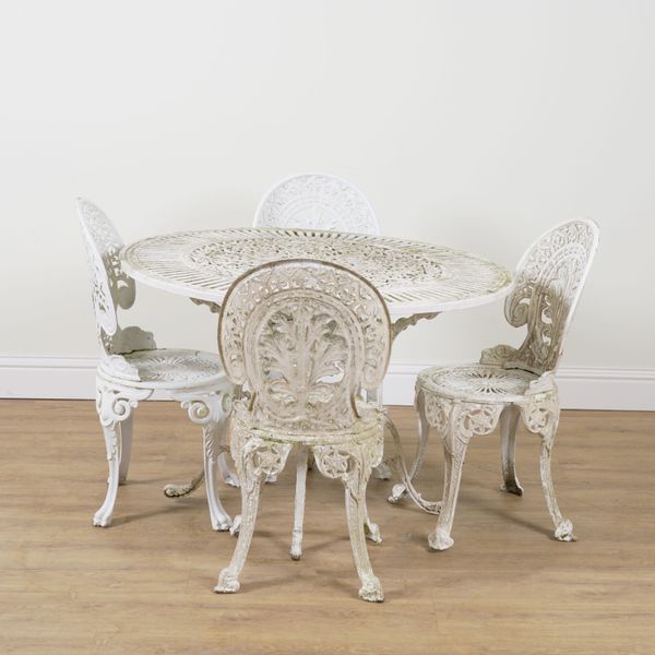 A WHITE PAINTED ALUMINIUM CIRCULAR GARDEN TABLE (6)