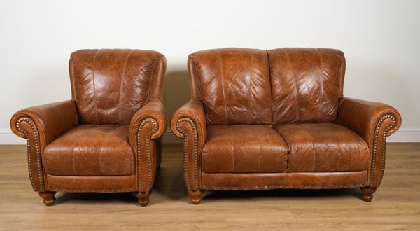 A TAN LEATHER TWO SEAT SOFA (2)