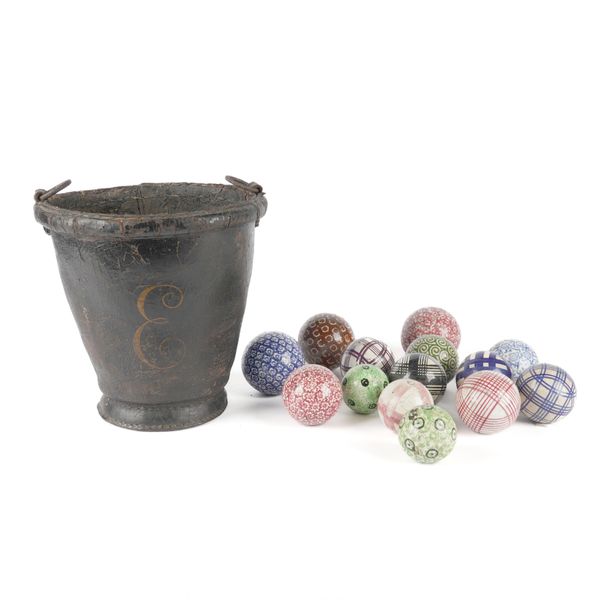 A VICTORIAN LEATHER FIRE BUCKET WITH STENCILLED MONOGRAM ‘E’ (15)